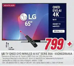 Trony LG TV QNED EVO MINILED AI 65" SERIE 86A - 65QNED86A6A offerta