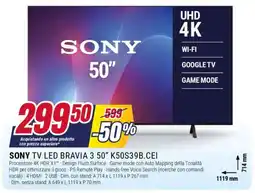 Trony SONY TV LED BRAVIA 3 50” K50S39B.CEI offerta