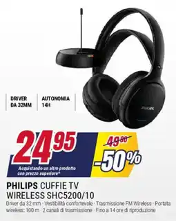 Trony PHILIPS CUFFIE TV WIRELESS SHC5200/10 offerta