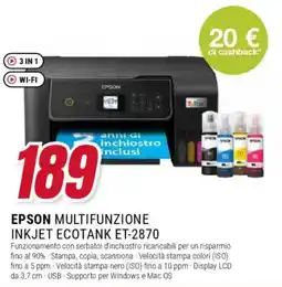 Trony EPSON MULTIFUNZIONE INKJET ECOTANK ET-2870 offerta