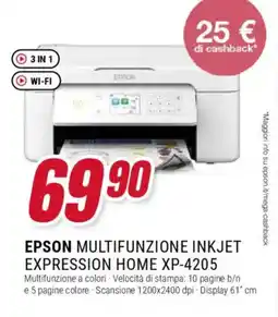 Trony EPSON MULTIFUNZIONE INKJET EXPRESSION HOME XP-4205 offerta