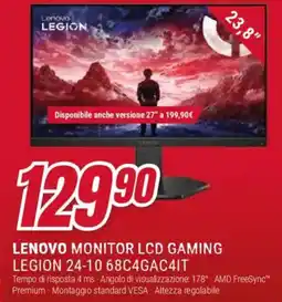 Trony LENOVO MONITOR LCD GAMING LEGION 24-10 68C4GAC4IT offerta
