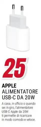 Trony Apple alimentatore usb-c da 20W offerta