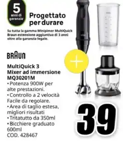 MediaWorld BRAUN MultiQuick 3 Mixer ad immersione MQ30201M offerta