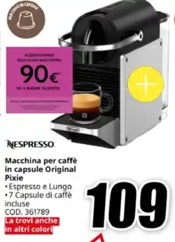 MediaWorld Nespresso macchina per caffè in capsule original pixie offerta