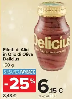 Carrefour Market Filetti di Alici in Olio di Oliva Delicius offerta