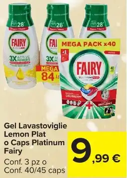 Carrefour Market Gel Lavastoviglie Lemon Plat o Caps Platinum Fairy offerta