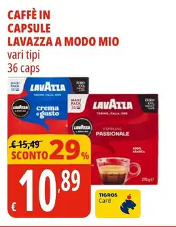 Tigros Caffè in capsule lavazza a modo mio offerta
