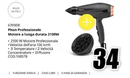 MediaWorld BaByliss 6709DE Phon Professionale Motore a lunga durata 2100W offerta