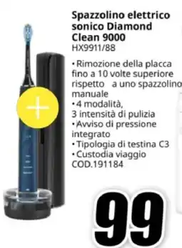 MediaWorld Philips Spazzolino elettrico sonico Diamond Clean 9000 HX9911/88 offerta