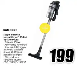 MediaWorld SAMSUNG Scopa elettrica senza filo Jet 65 Pet VS15A60AGR5 offerta