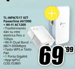 MediaWorld Tp-link TL-WPA7517 KIT Powerline AV1000 + Wi-Fi AC 1200 offerta