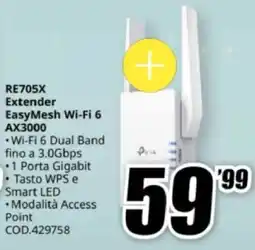 MediaWorld Tp-link RE705X Extender EasyMesh Wi-Fi 6 AX3000 offerta