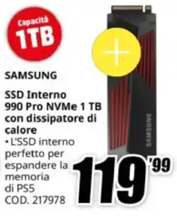 MediaWorld SAMSUNG SSD Interno 990 Pro NVMe 1 TB con dissipatore di calore offerta