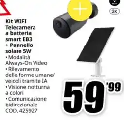 MediaWorld Ezviz Kit WIFI Telecamera a batteria smart EB3 + Pannello solare 5W offerta