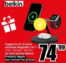 MediaWorld Belkin Supporto di ricarica wireless MagSafe 3 in 1 offerta