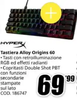 MediaWorld HYPERX Tastiera Alloy Origins 60 offerta