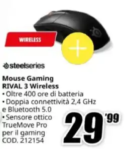 MediaWorld steelseries Mouse Gaming RIVAL 3 Wireless offerta