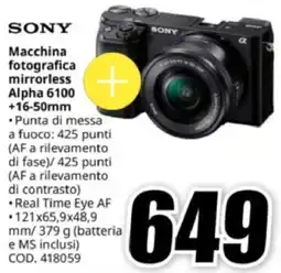 MediaWorld SONY Macchina fotografica mirrorless Alpha 6100 +16-50mm offerta