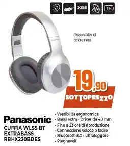 Extracoop Panasonic CUFFIA WLSS BT EXTRABASS RBHX220BDES offerta