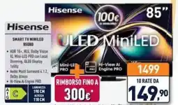 Unieuro Hisense SMART TV MINILED 85U80 offerta