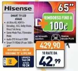Unieuro Hisense SMART TV LED 65A6Q offerta