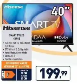 Unieuro Hisense SMART TV LED 40A40 offerta
