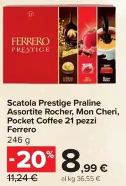Carrefour Express Scatola Prestige Praline Assortite Rocher, Mon Cheri, Pocket Coffee 21 pezzi Ferrero offerta