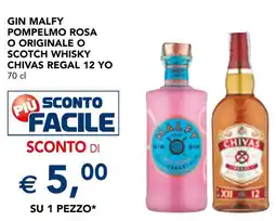 Esselunga Gin malfy pompelmo rosa o originale o scotch whisky CHIVAS REGAL 12 YO offerta