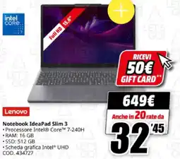 MediaWorld Lenovo Notebook IdeaPad Slim 3 offerta