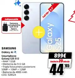 MediaWorld SAMSUNG Smartphone Galaxy S25 512 offerta