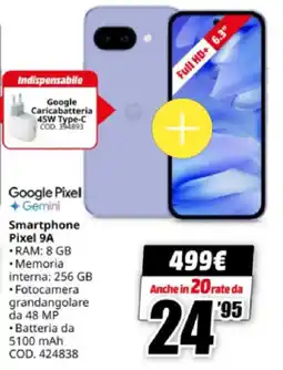 MediaWorld Google Smartphone Pixel 9A offerta