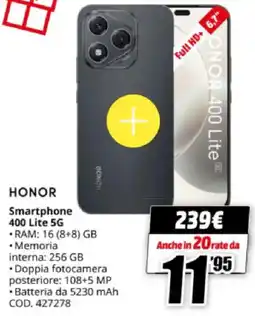 MediaWorld HONOR Smartphone 400 Lite 5G offerta