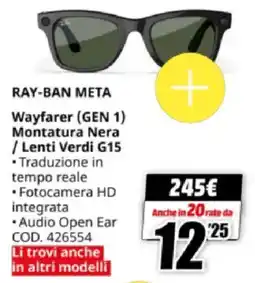 MediaWorld RAY-BAN META Wayfarer (GEN 1) Montatura Nera / Lenti Verdi G15 offerta