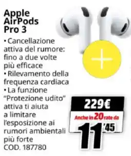 MediaWorld Apple AirPods Pro 3 offerta
