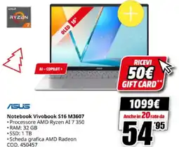 MediaWorld ASUS Notebook Vivobook S16 M3607 offerta