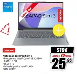 MediaWorld Lenovo Notebook IdeaPad Slim 3 offerta