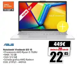 MediaWorld ASUS Notebook Vivobook GO 15 offerta