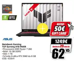 MediaWorld ASUS Notebook Gaming TUF Gaming A16 FA608 offerta