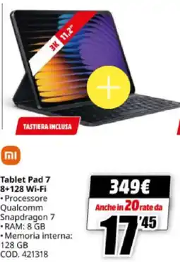 MediaWorld Xiaomi Tablet Pad 7 8+128 Wi-Fi offerta