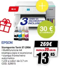 MediaWorld EPSON Stampante Tank ET-2956 offerta