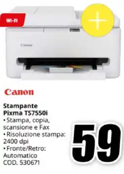 MediaWorld Canon Stampante Pixma TS7550i offerta