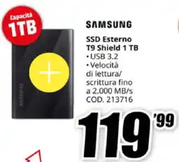 MediaWorld SAMSUNG SSD Esterno T9 Shield 1 TB offerta