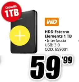 MediaWorld WD HDD Esterno Elements 1 TB offerta