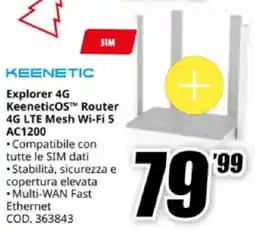 MediaWorld KEENETIC Explorer 4G KeeneticOS Router 4G LTE Mesh Wi-Fi 5 AC1200 offerta