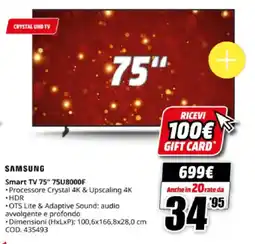 MediaWorld SAMSUNG Smart TV 75" 75U8000F offerta