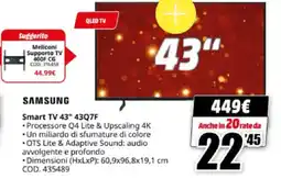 MediaWorld SAMSUNG Smart TV 43" 43Q7F offerta