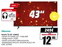 MediaWorld Hisense Smart TV 43" 43A6Q offerta