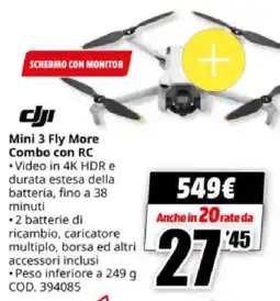 MediaWorld dji Mini 3 Fly More Combo con RC offerta