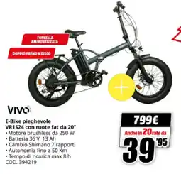MediaWorld VIVO E-Bike pieghevole VR1S24 con ruote fat da 20" offerta